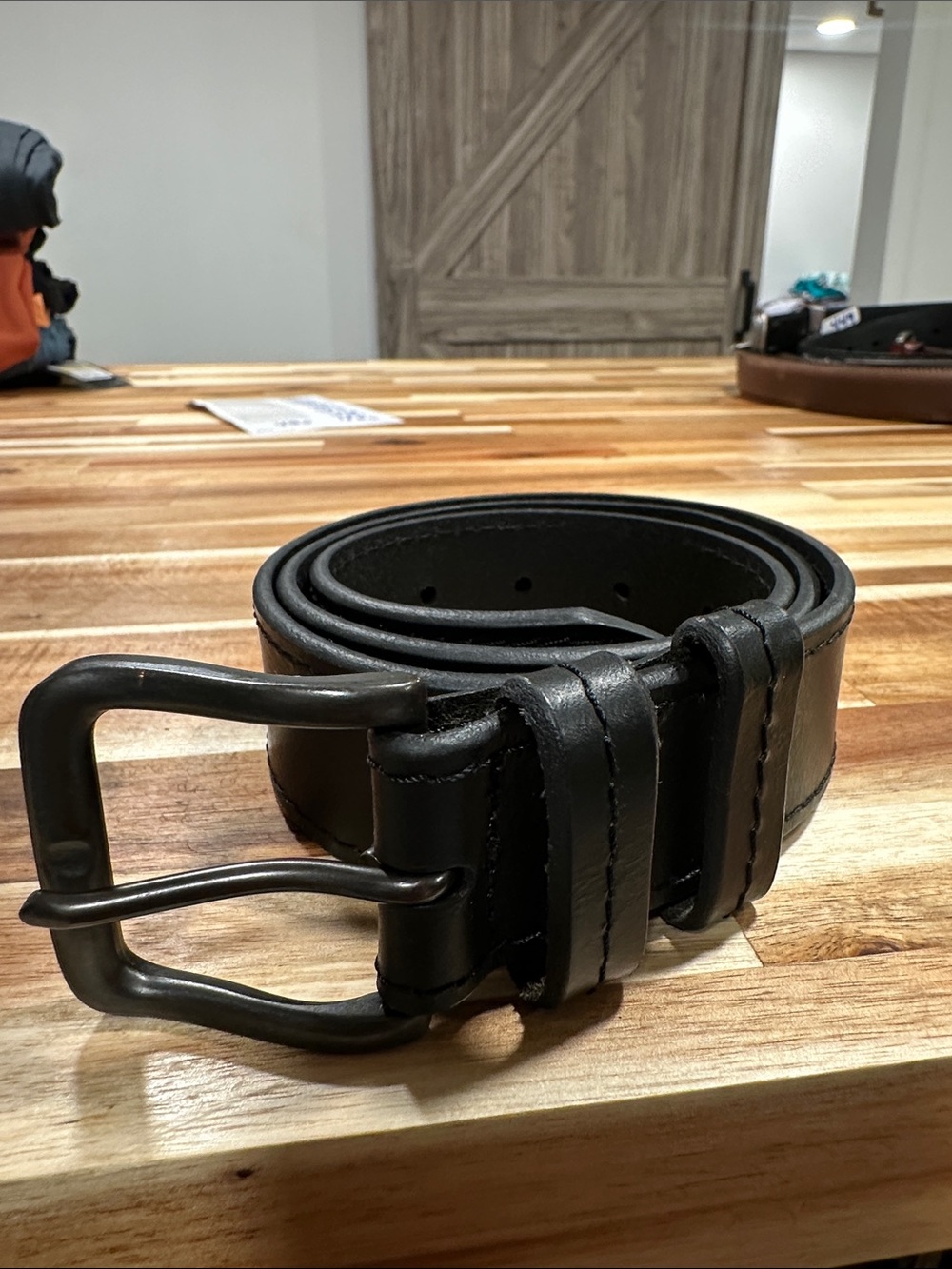 Wrangler Black Leather Men's Belt with Gunmetal Buckle 451